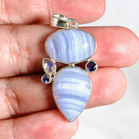 Blue Lace Agate, Iolite and Moonstone Multi Stone Pendant KPGJ4106 - Nature's Magick