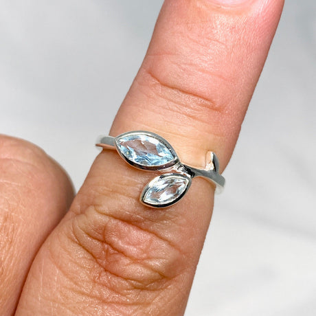 Blue Topaz Faceted Marquise Multistone Leaf Ring R3735 - Nature's Magick