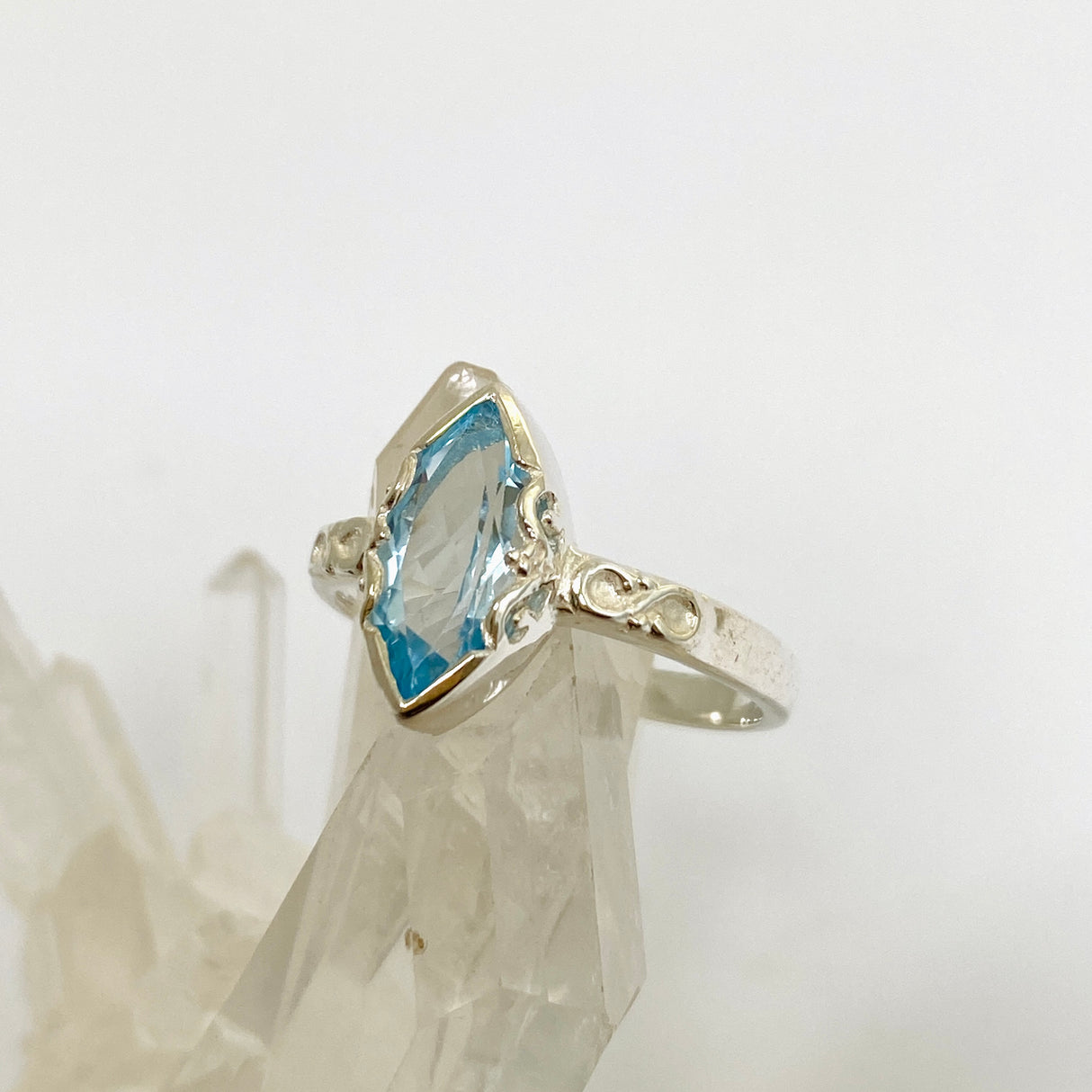 Blue Topaz Faceted Marquise Ring in a Decorative Setting R3726
