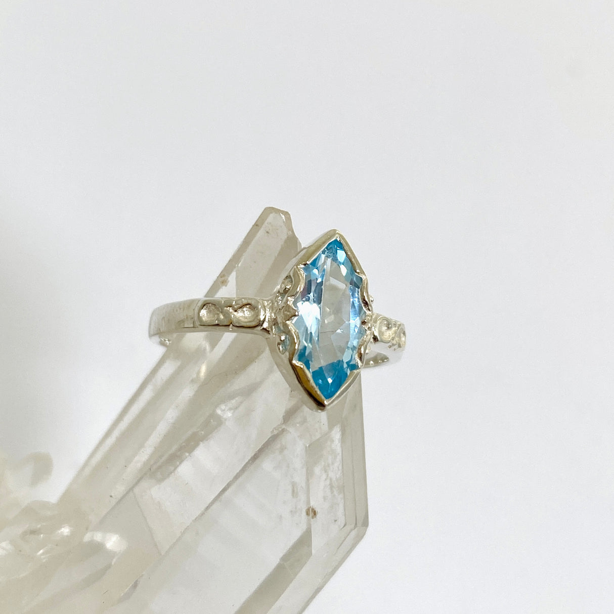 Blue Topaz Faceted Marquise Ring in a Decorative Setting R3726