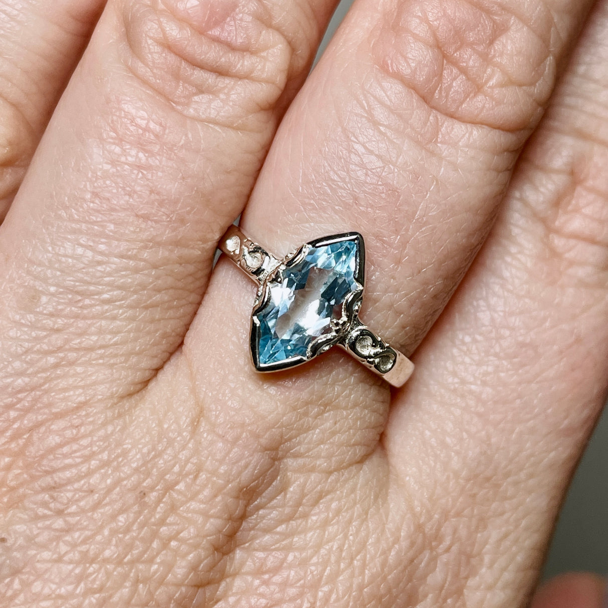 Blue Topaz Faceted Marquise Ring in a Decorative Setting R3726