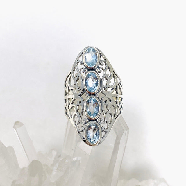 Blue Topaz Faceted Multi-stone Filigree Ring R3608 - Nature's Magick