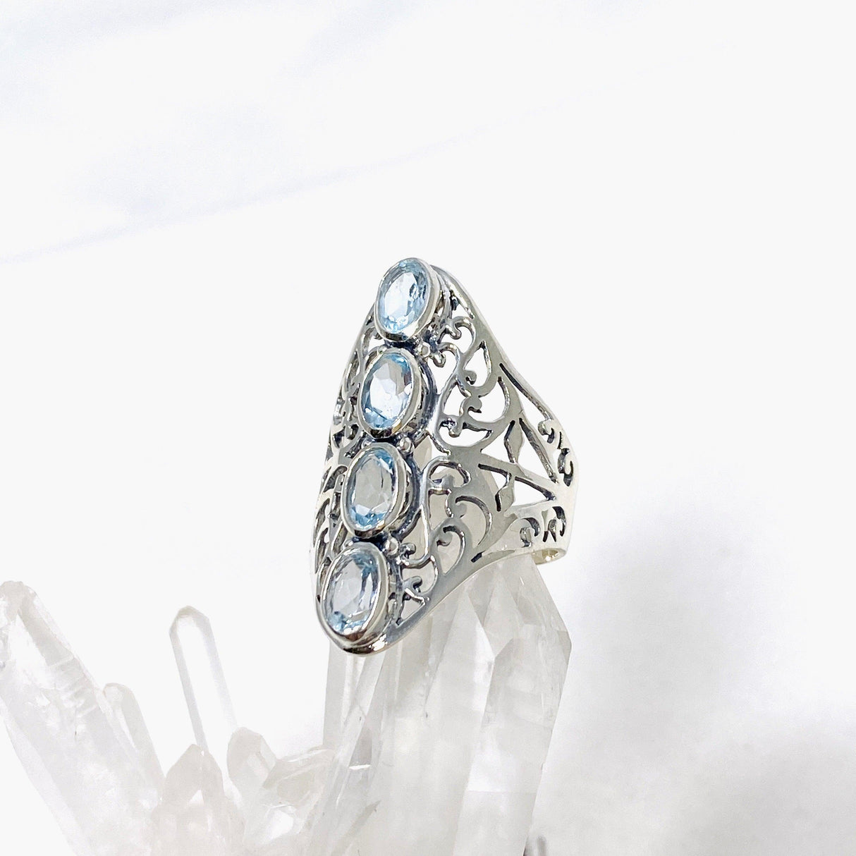 Blue Topaz Faceted Multi-stone Filigree Ring R3608 - Nature's Magick