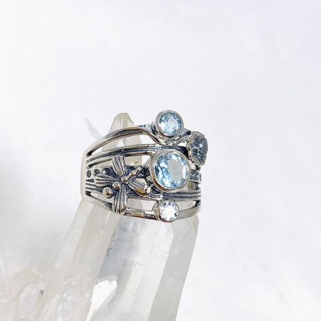 Blue Topaz Faceted Multi-stone Ring with Floral accents R3890 - Nature's Magick