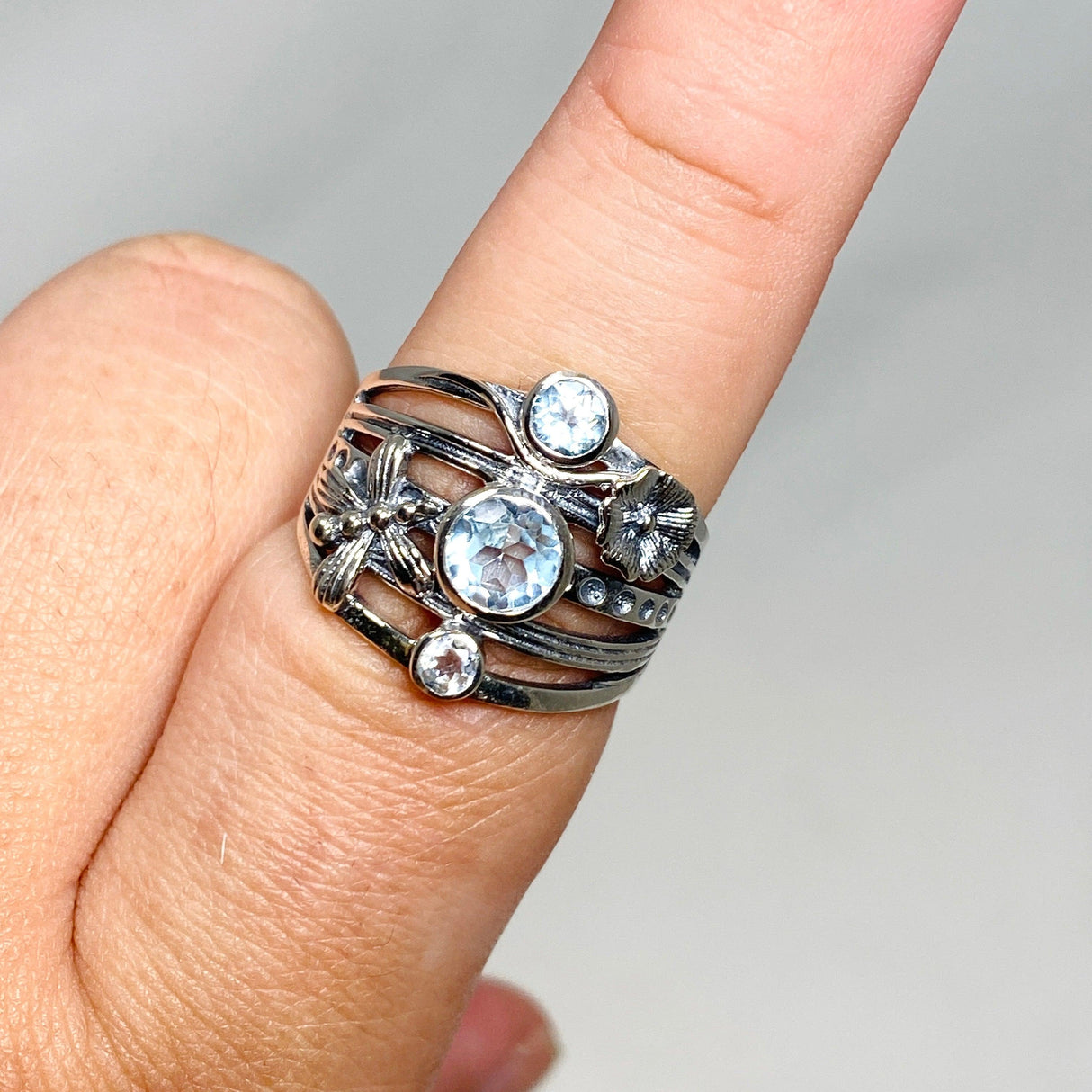 Blue Topaz Faceted Multi-stone Ring with Floral accents R3890 - Nature's Magick