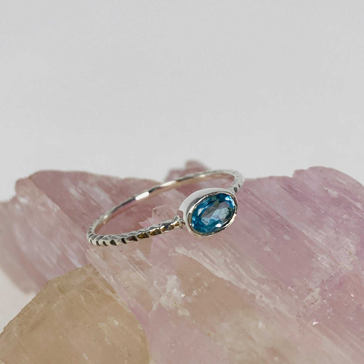 Blue Topaz Oval Faceted Gemstone with fine Sterling Silver Ring