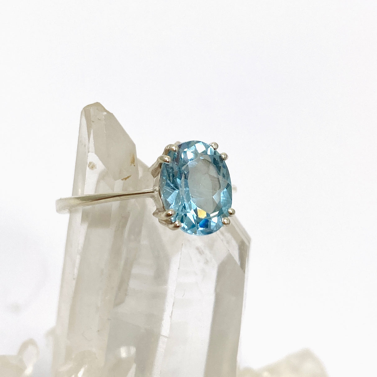 Blue Topaz Oval Faceted Solitaire Ring PRGJ793