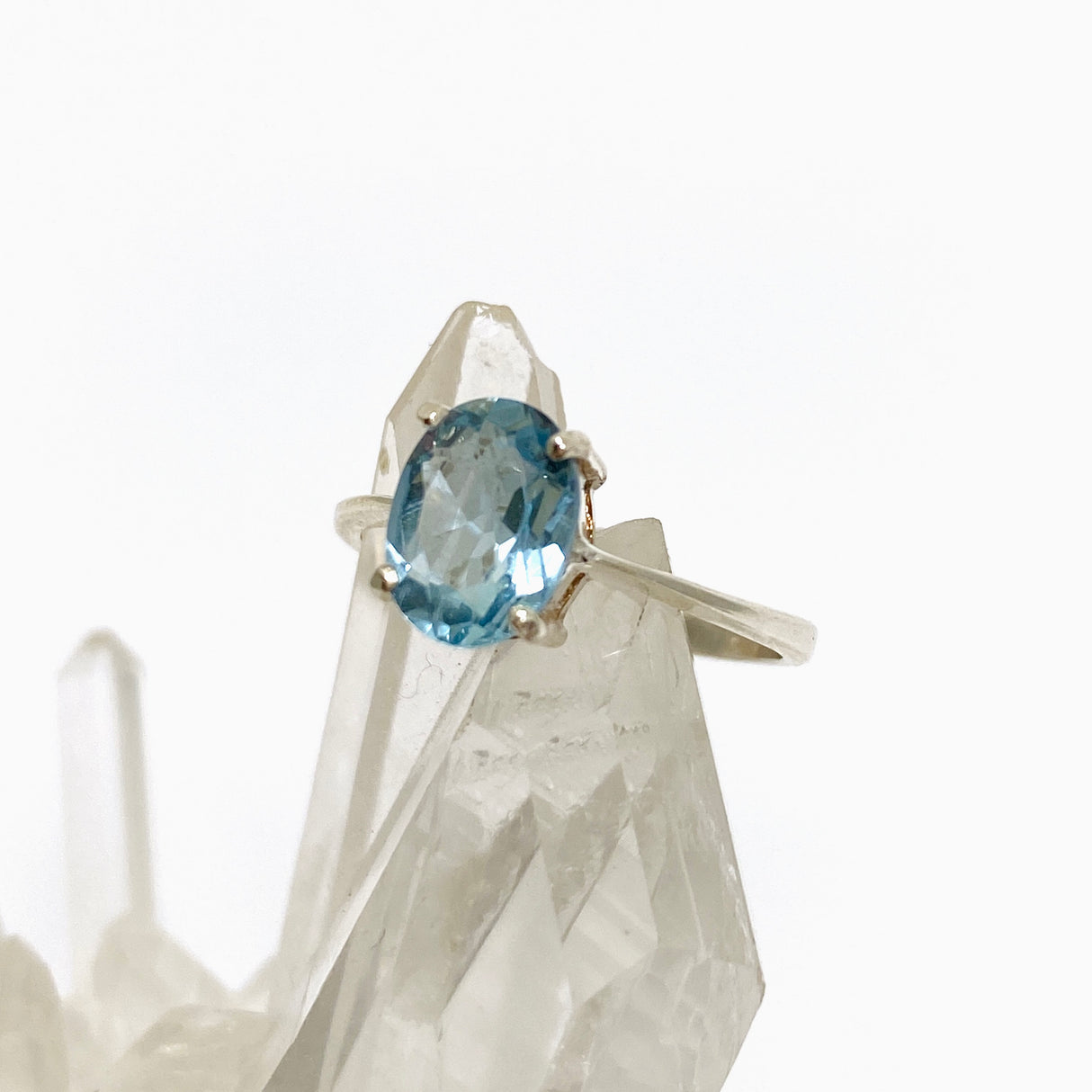 Blue Topaz Oval Faceted Solitaire Ring PRGJ794