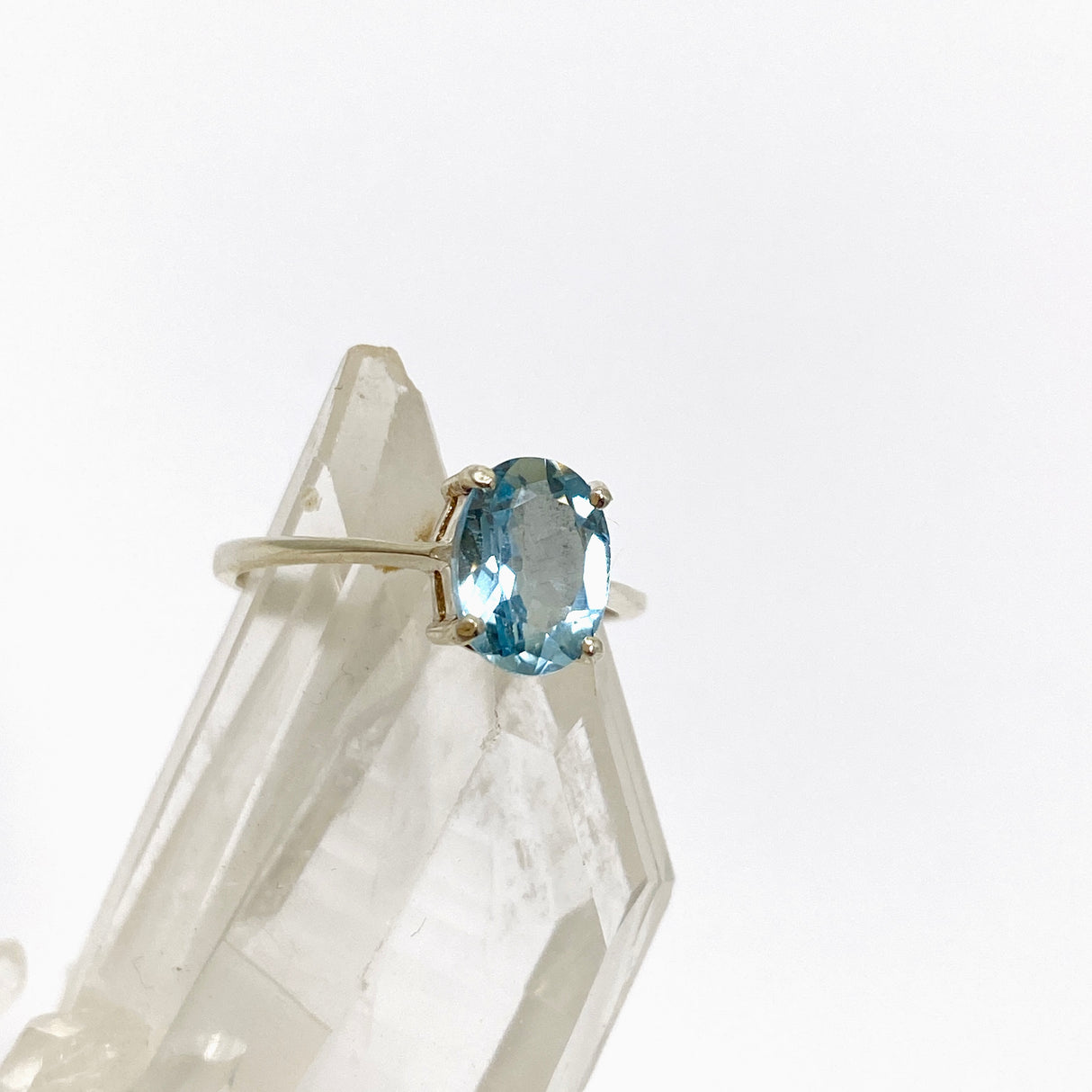 Blue Topaz Oval Faceted Solitaire Ring PRGJ794