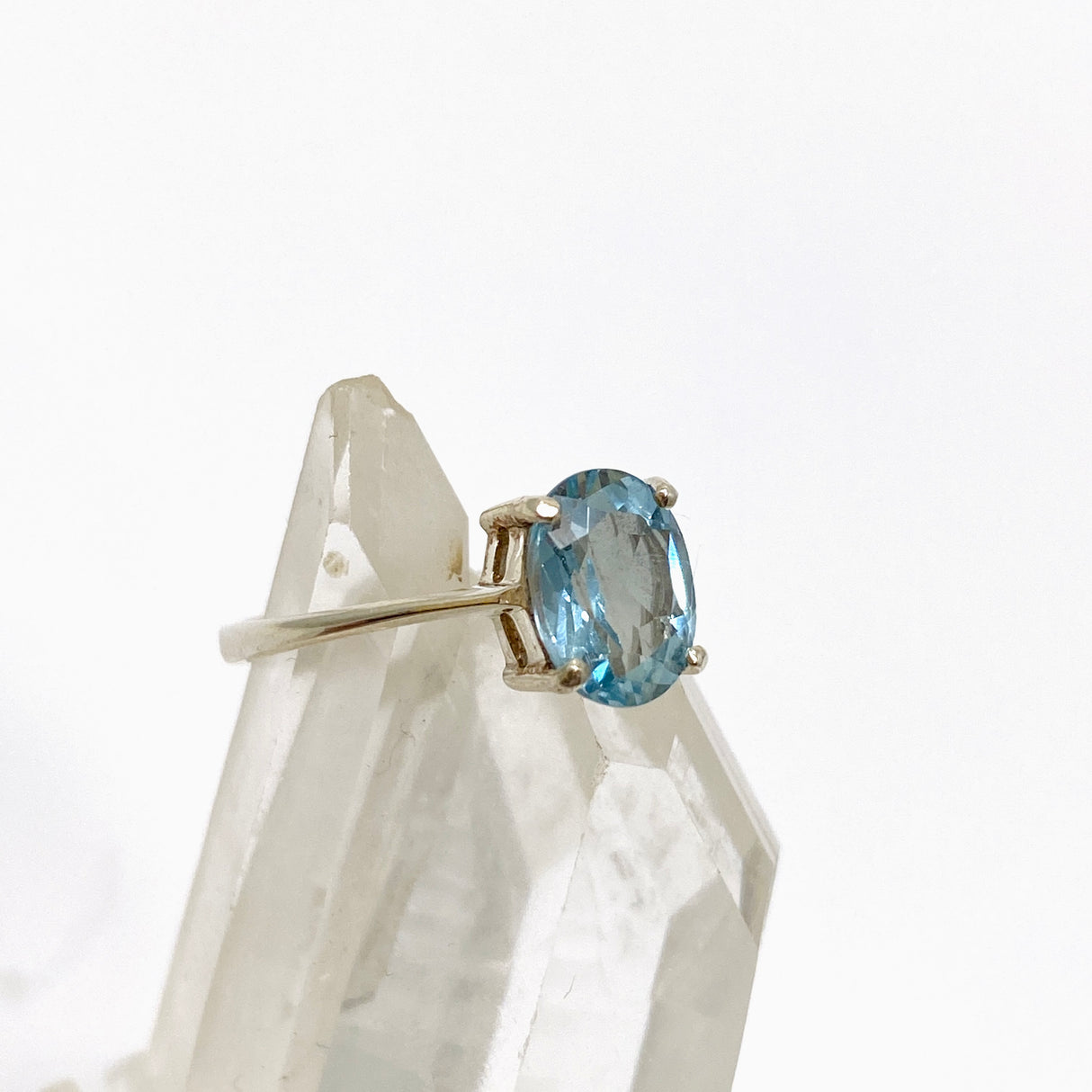 Blue Topaz Oval Faceted Solitaire Ring PRGJ794