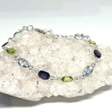 Blue Topaz, Peridot and Iolite facteted gemstones in 925 silver bezel setting bracelet PBGJ024