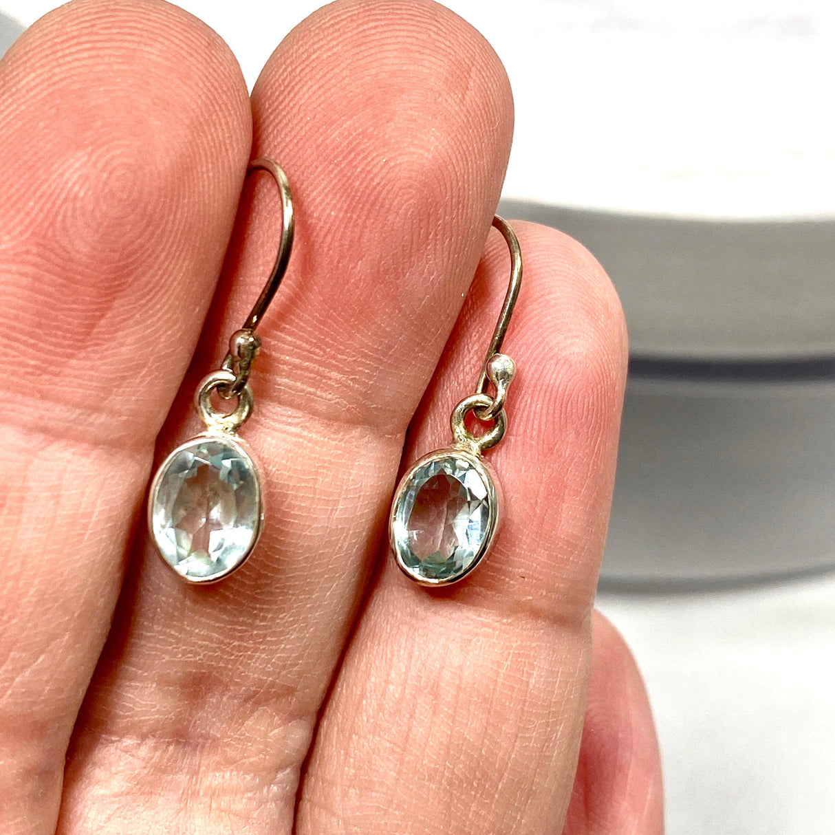 Blue Topaz petite oval faceted earrings R2363-BTO - Nature's Magick