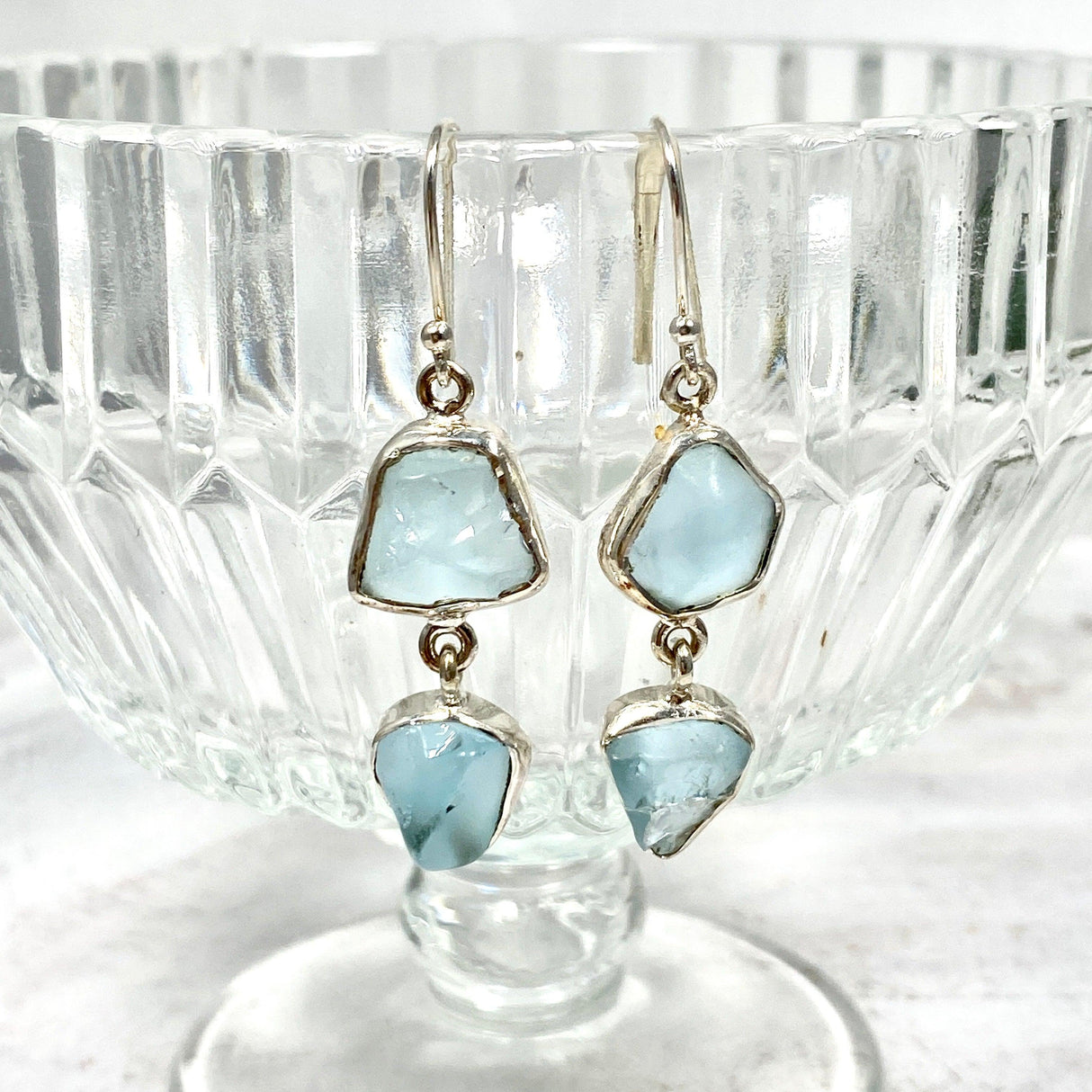 Blue Topaz raw double drop earrings KEGJ1100 - Nature's Magick