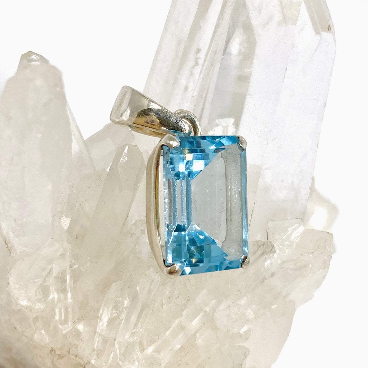 Blue Topaz Rectangular Faceted Pendant PPGJ1248