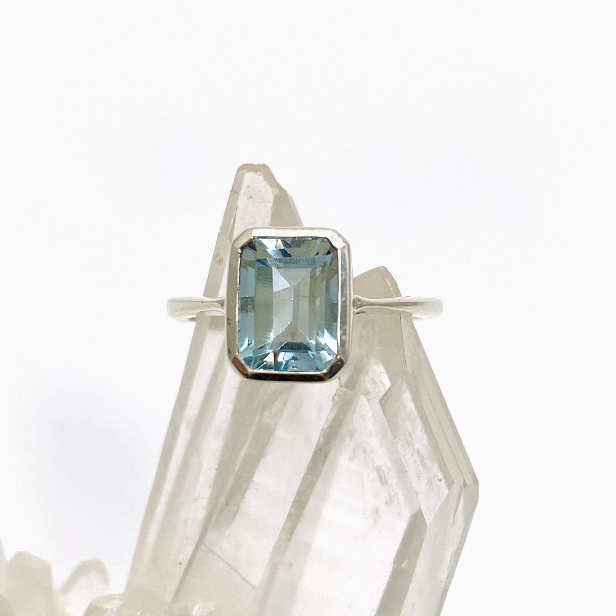 Blue Topaz Rectangular Faceted Ring Size 5 PRGJ800