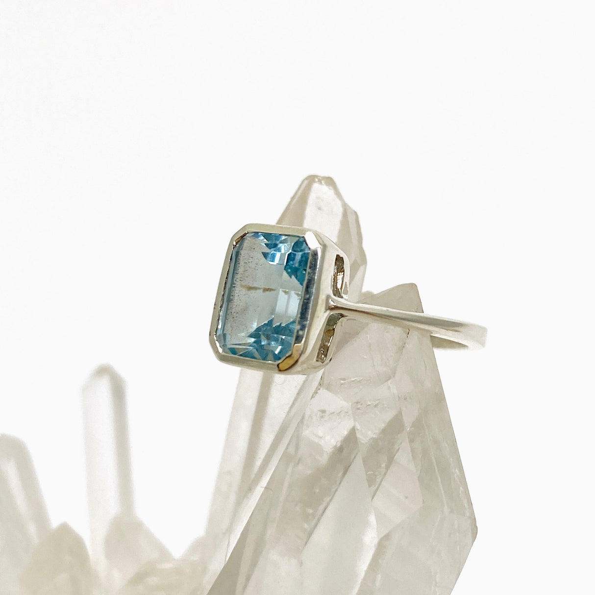 Blue Topaz Rectangular Faceted Ring Size 5 PRGJ800