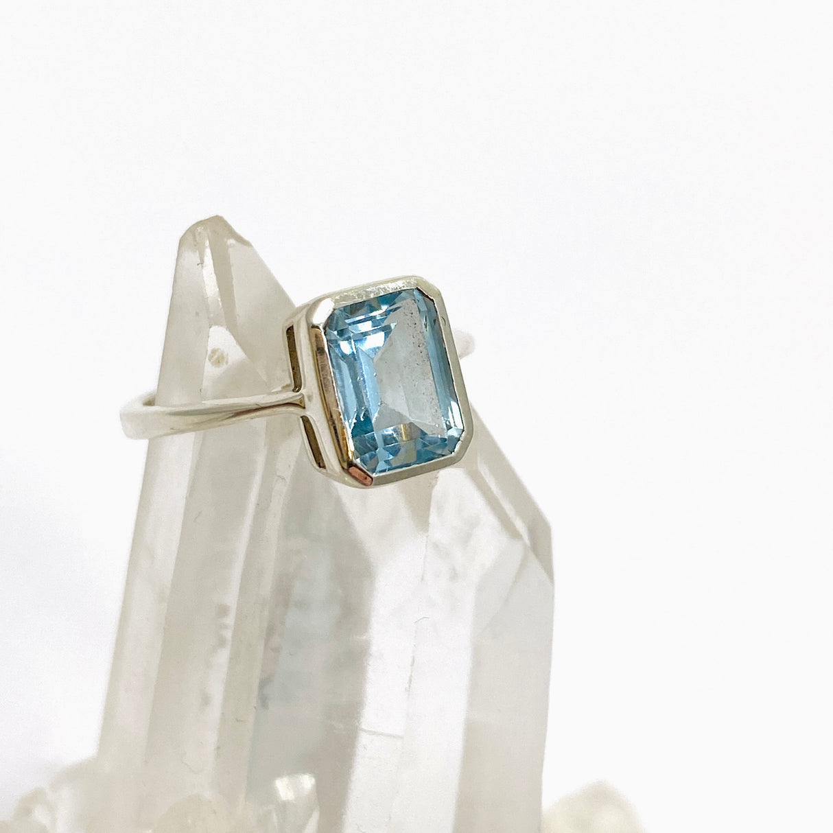 Blue Topaz Rectangular Faceted Ring Size 5 PRGJ800