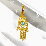 Blue Topaz Round Faceted Hamsa Hand Gold Plated Pendant PPGJ1219