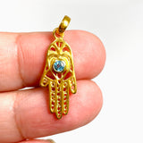 Blue Topaz Round Faceted Hamsa Hand Gold Plated Pendant PPGJ1219