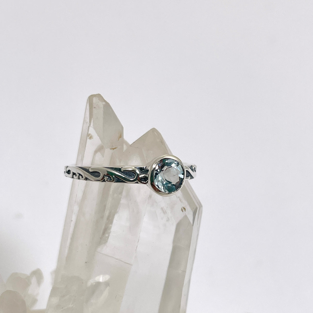Blue Topaz Round Faceted Ring in a Decorative Setting R4807