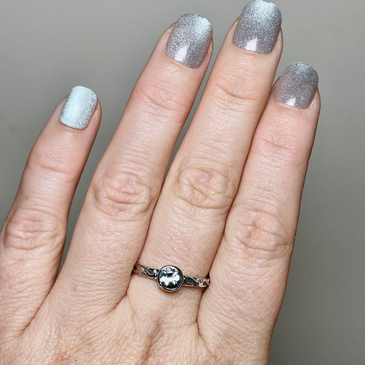 Blue Topaz Round Faceted Ring in a Decorative Setting R4807