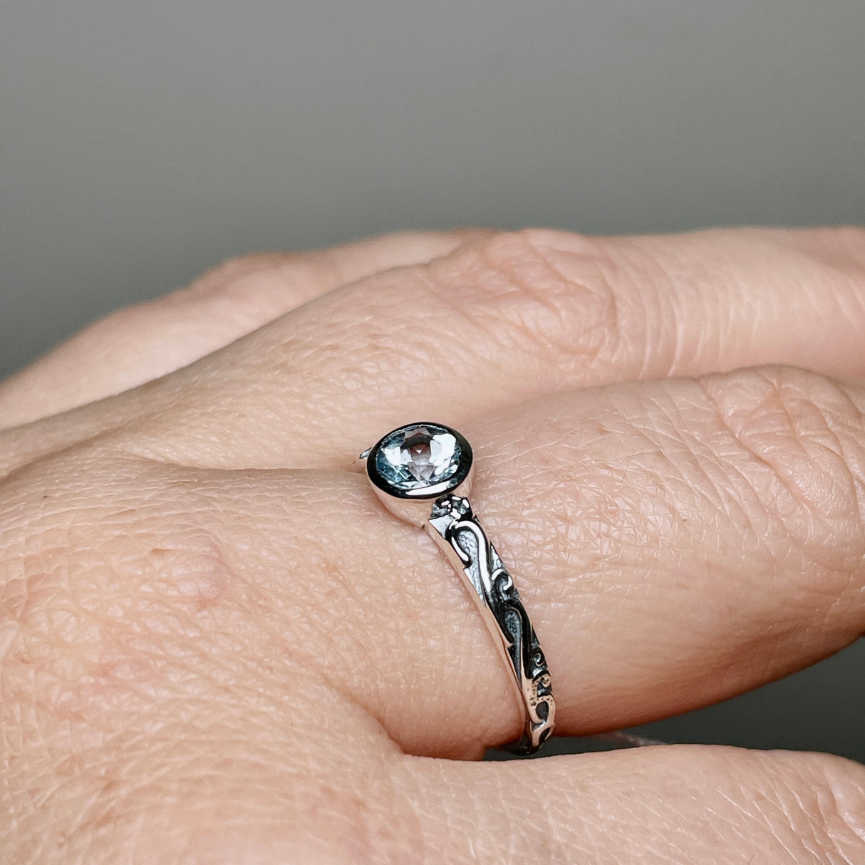 Blue Topaz Round Faceted Ring in a Decorative Setting R4807