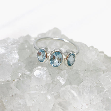 Blue Topaz Triple Stone Faceted Ring R3956 - Nature's Magick