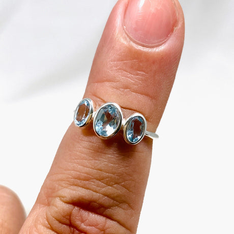 Blue Topaz Triple Stone Faceted Ring R3956 - Nature's Magick