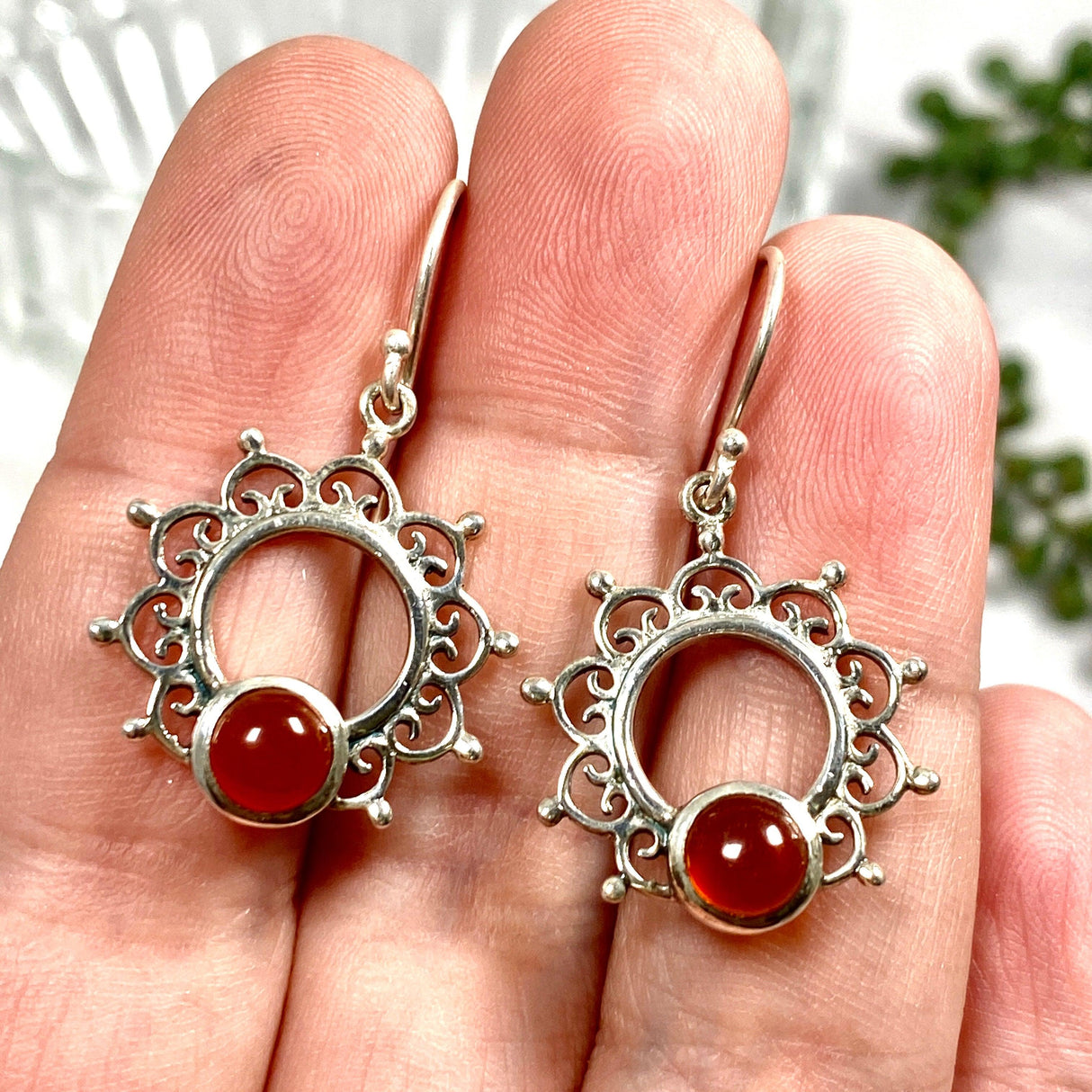 Boho mandala Carnelian cabochon earrings KEGJ573 - Nature's Magick