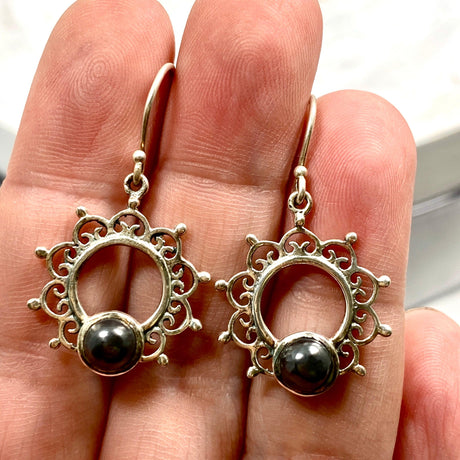 Boho mandala Hematite cabochon earrings KEGJ569 - Nature's Magick