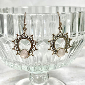 Boho mandala Rose Quartz cabochon earrings KEGJ563 - Nature's Magick