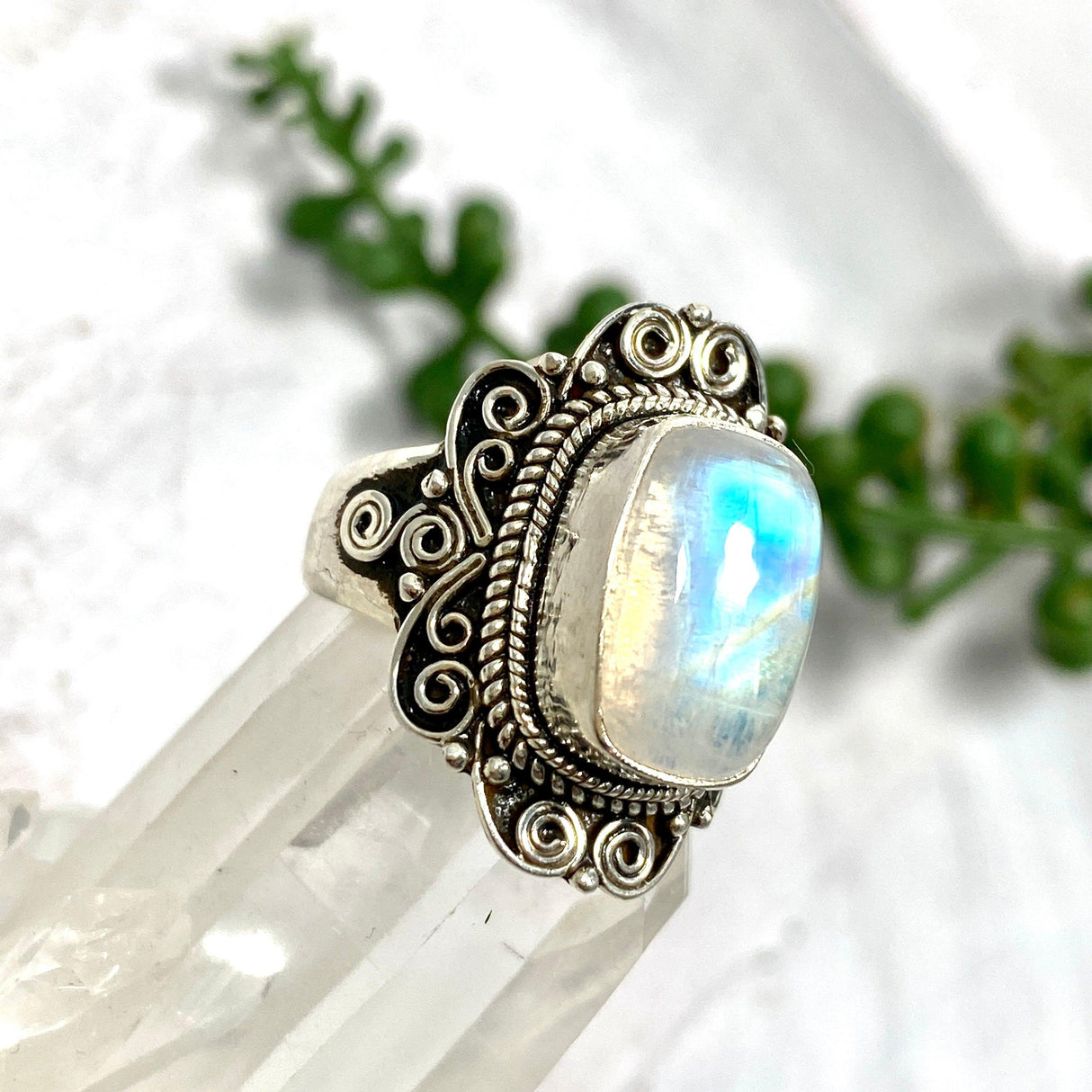 Boho Style Moonstone rectangular ring s.8 KRGJ2776 - Nature's Magick