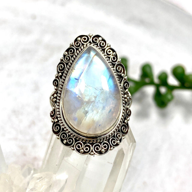 Boho Style Moonstone teardrop ring s.7 KRGJ2779 - Nature's Magick