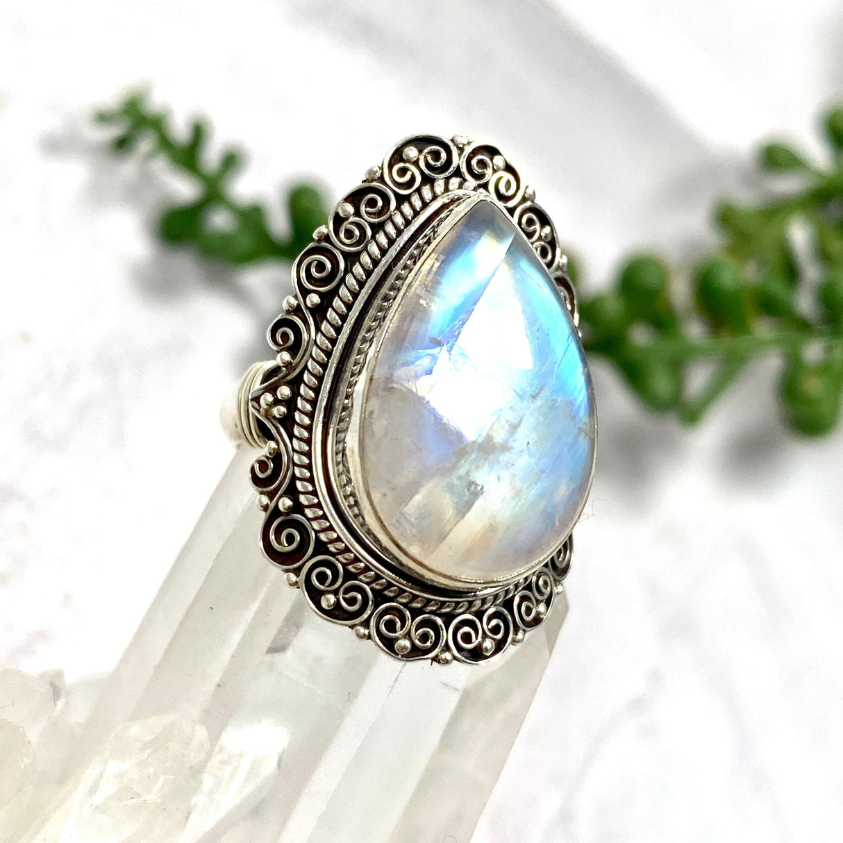 Boho Style Moonstone teardrop ring s.7 KRGJ2779 - Nature's Magick