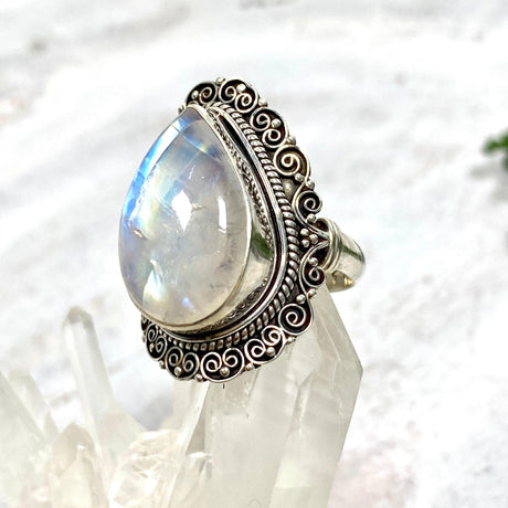 Boho Style Moonstone teardrop ring s.7 KRGJ2779 - Nature's Magick