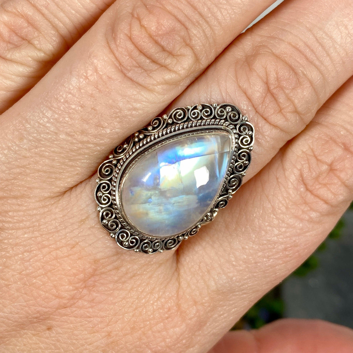 Boho Style Moonstone teardrop ring s.7 KRGJ2779 - Nature's Magick