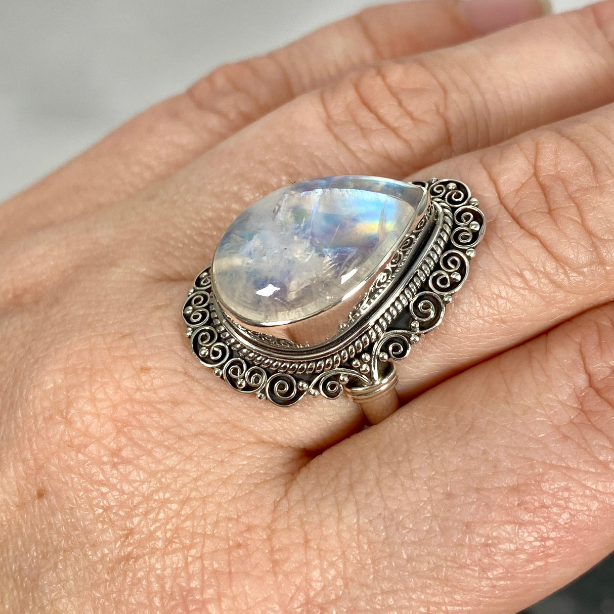 Boho Style Moonstone teardrop ring s.7 KRGJ2779 - Nature's Magick