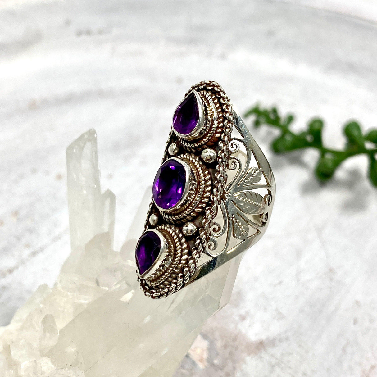 Boho Style R4058 Amethyst multi stone ring s.7 - Nature's Magick