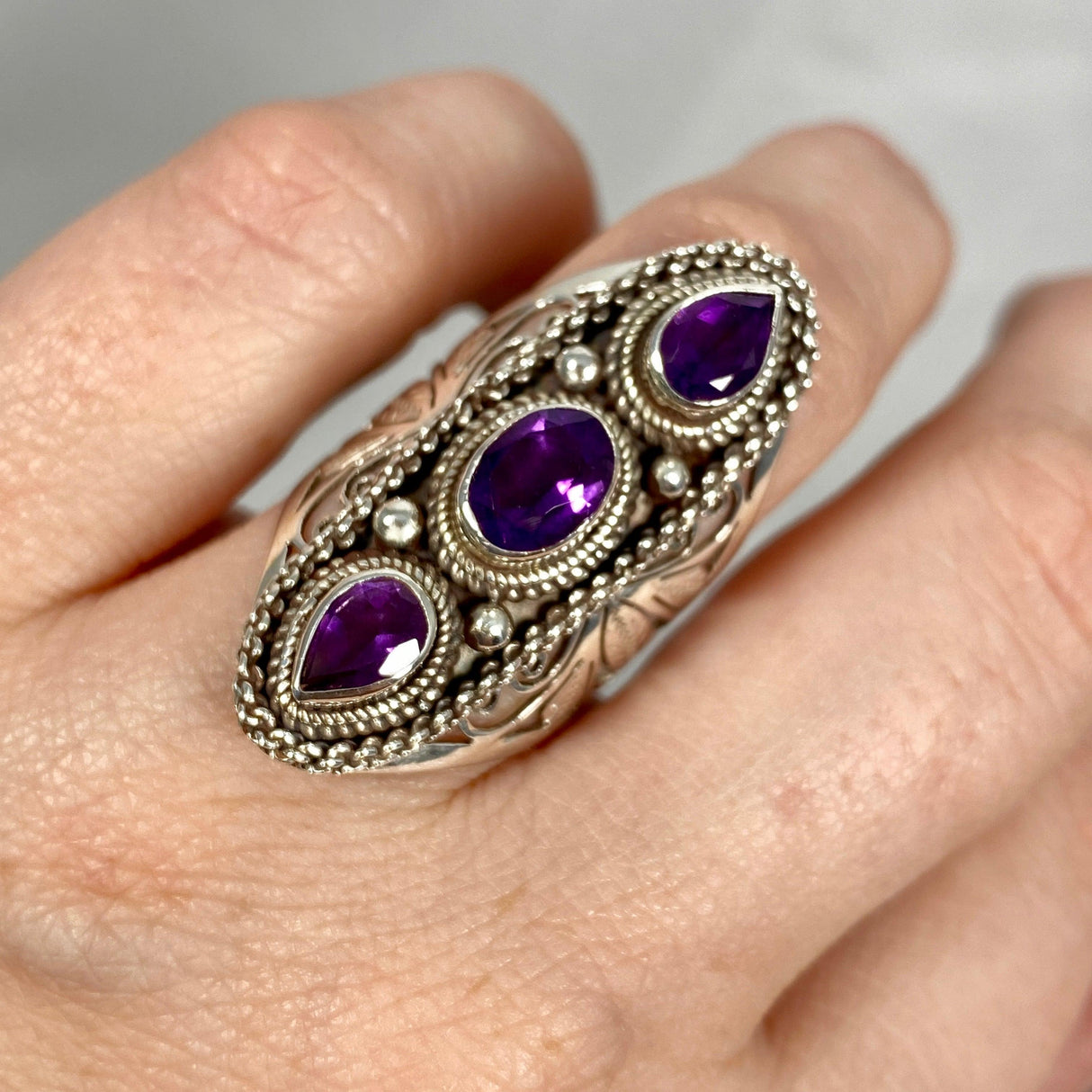 Boho Style R4058 Amethyst multi stone ring s.7 - Nature's Magick