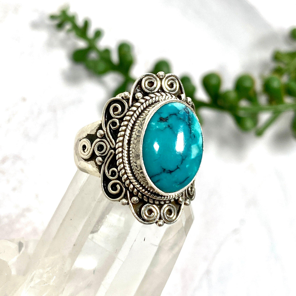 Boho Style Turquoise oval ring s.8 KRGJ2775 - Nature's Magick