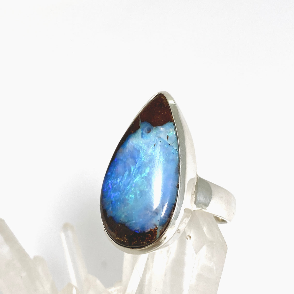 Boulder Opal Teardrop Cabochon Ring Size 9 PRGJ1035