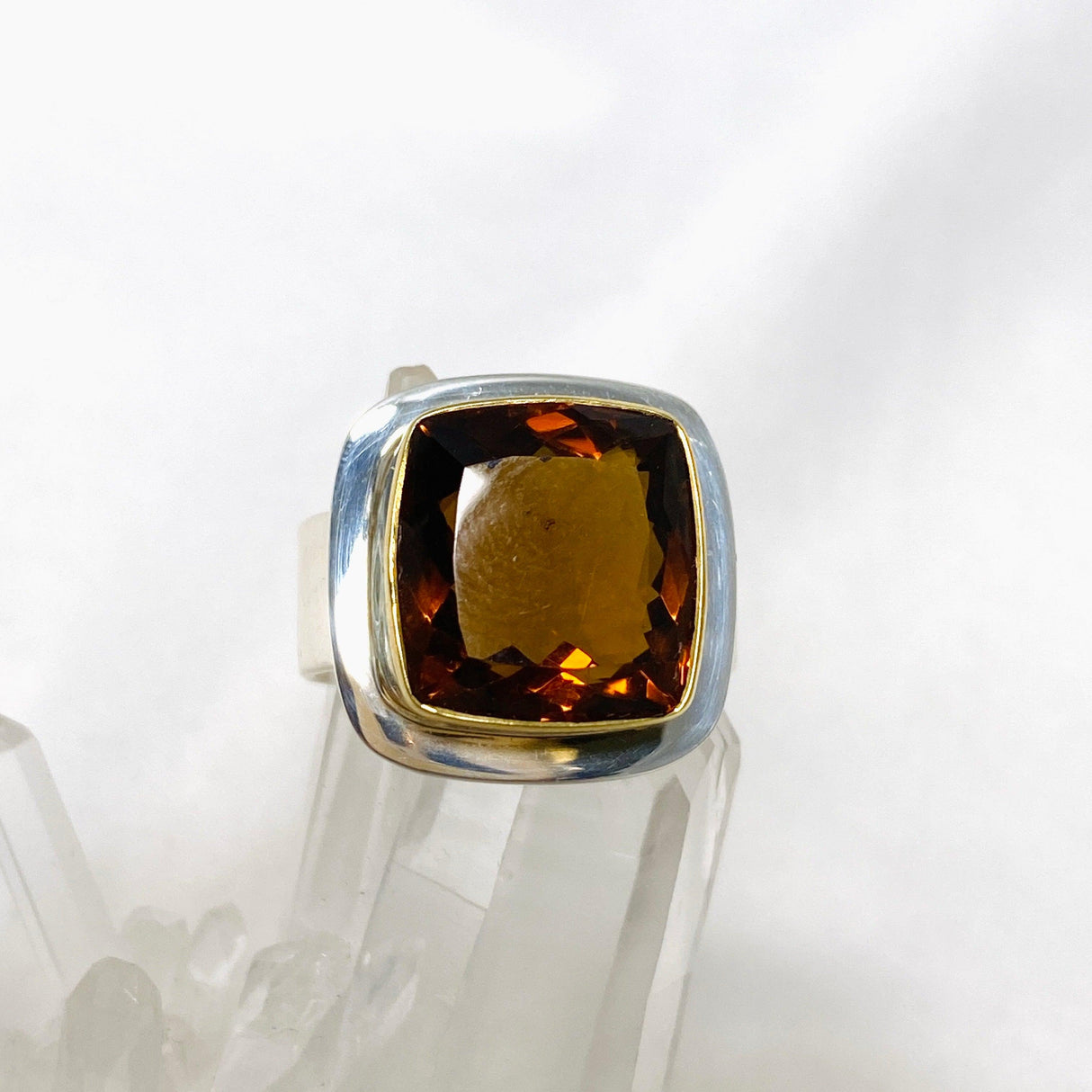 Brandy Citrine faceted square ring s.11 KRGJ2901 - Nature's Magick