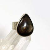 Bronze/Gold sheen Obsidian teardrop ring beaten band s.6.5 KRGJ1677