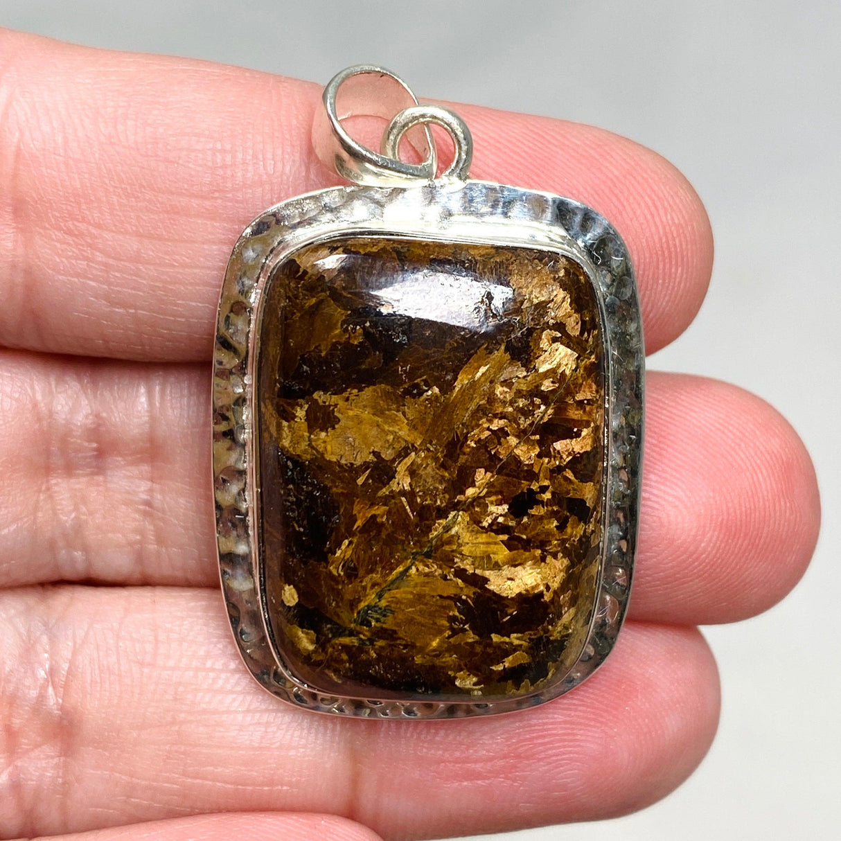 Bronzite Rectangular Pendant in a Hammered Setting KPGJ4438 - Nature's Magick