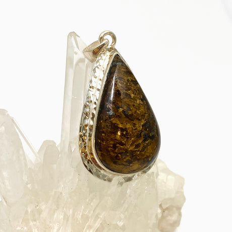 Bronzite Teardrop Cabochon Pendant in a Hammered Setting KPGJ4842