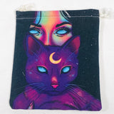 Canvas Drawstring Bag for Tarot Cards - Cat Familiar - Nature's Magick