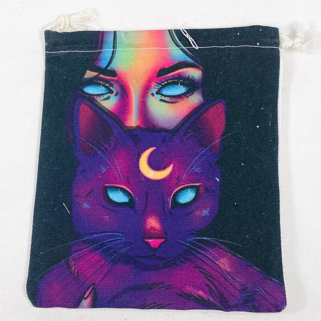 Canvas Drawstring Bag for Tarot Cards - Cat Familiar - Nature's Magick