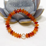 Carnelian Faceted Bead and Pearl Gemstone Bracelet GB-EP-CAR-02 - Nature's Magick