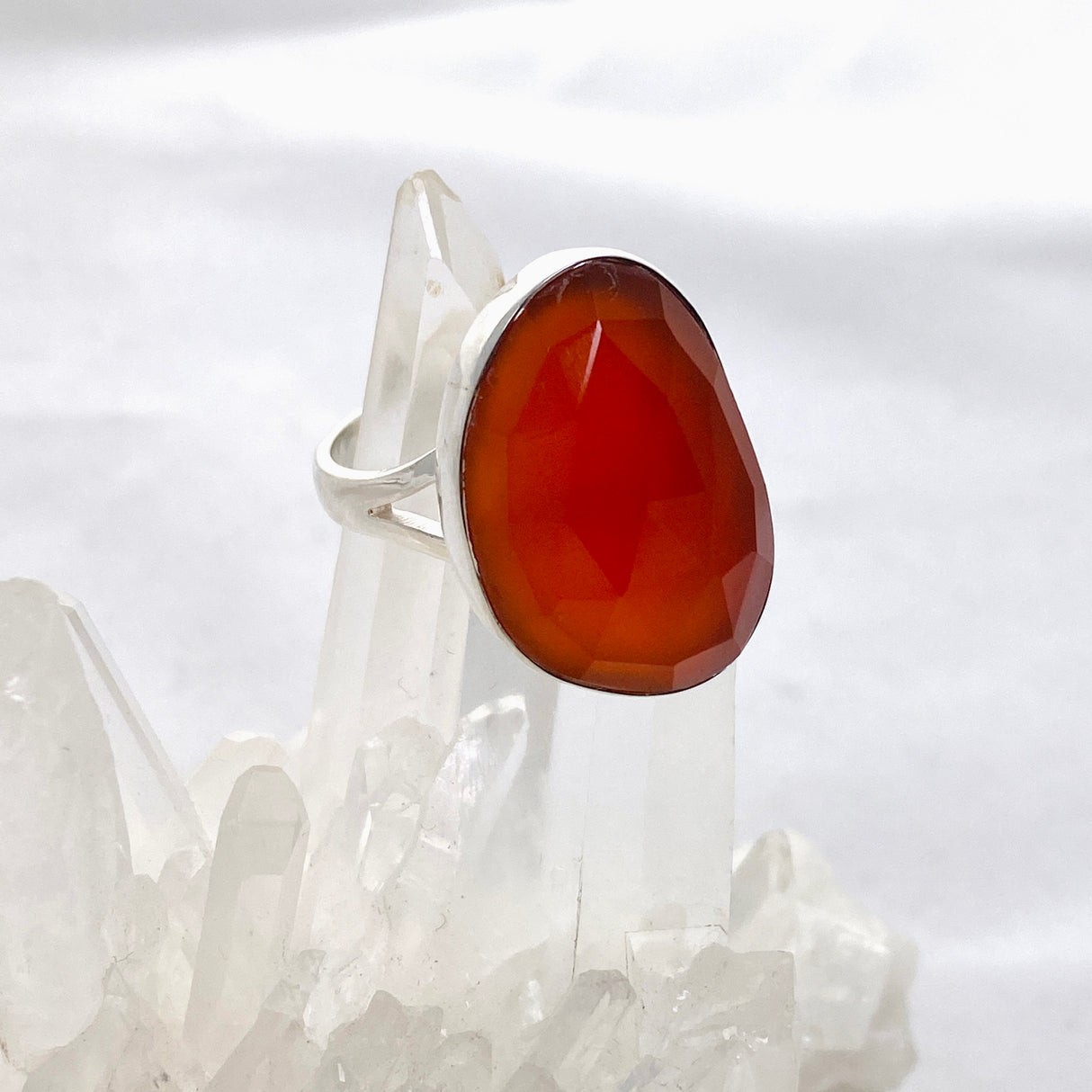 Carnelian Freeform Faceted Ring Size 11 KRGJ3340