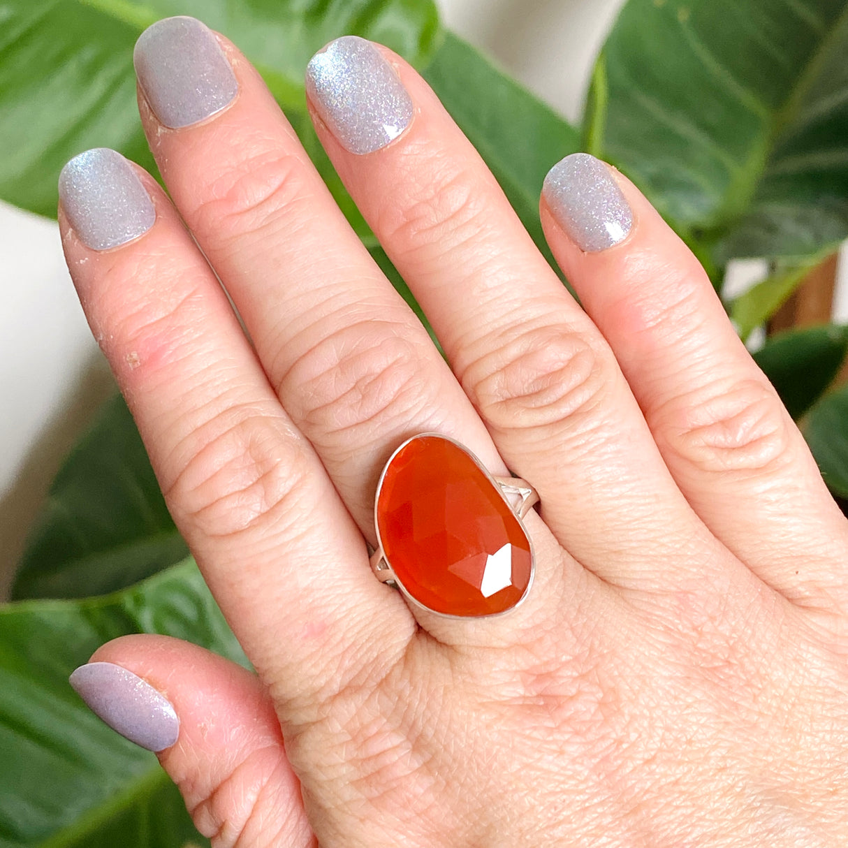 Carnelian Freeform Faceted Ring Size 11 KRGJ3340